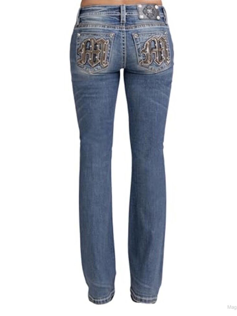 Miss Me Bootcut Jeans Mid Rise Embellished Pockets Cotton Blend